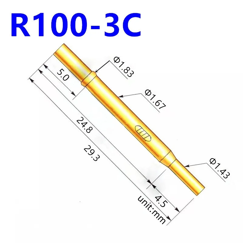 

20/100PCS R100-3C Test Pin P100-B Receptacle Brass Tube Needle Sleeve Seat Crimp Connect Probe Sleeve 29.3mm Outer Dia 1.67mm