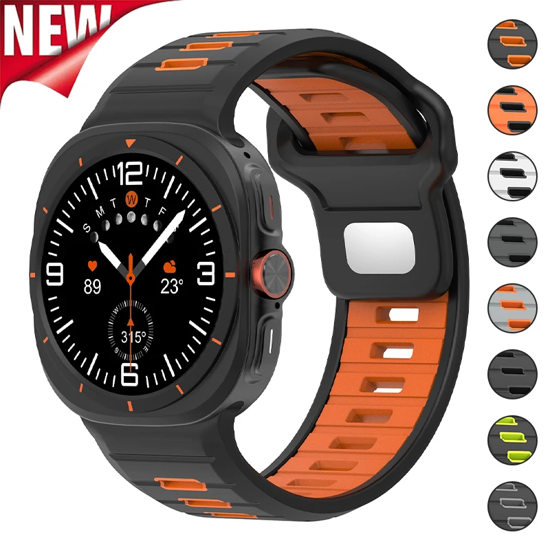 Two Color Sport Silicone Strap for Samsung Galaxy Watch Ultra 47mm Soft Band Bracelet for Galaxy Watch 7 Ultra No Gaps Watchband