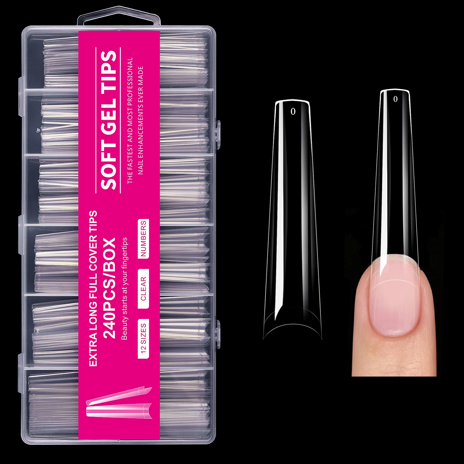 240 Stück Extra Lange Klare Weiche Gel-Nagelspitzen Künstliche Nagelverlängerungen Ohne Feile Benötigt Spurlose Faltbare Abziehbare Nagelspitzen-Box für Salons – Detail 8