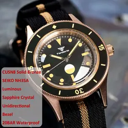 Tandorio CUSN8 Real Bronze Fifty Fathoms Automatic Watch for Men NH35 PT5000 Dive Watch 20BAR Waterproof Domed Sapphire 40mm