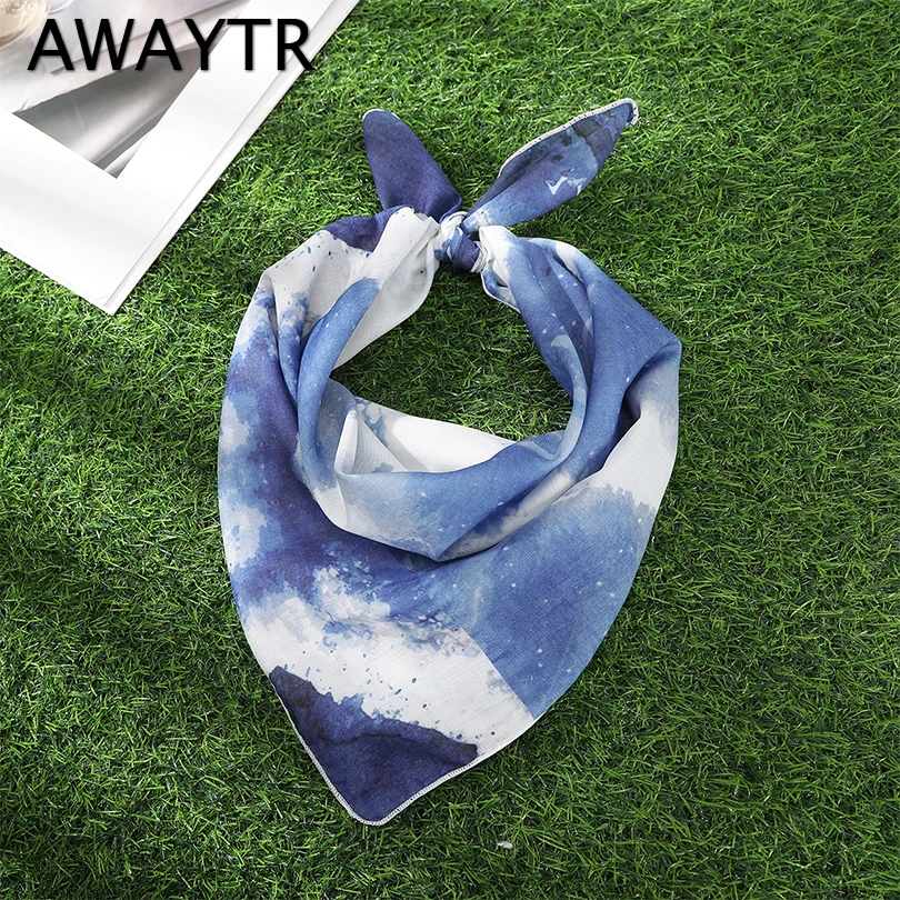 AWAYTR Printing Dyeing Neckerchief Female Shawl Square Scarf For Women Headband Print Foulard Hijab Wraps Hair Bands Bandana