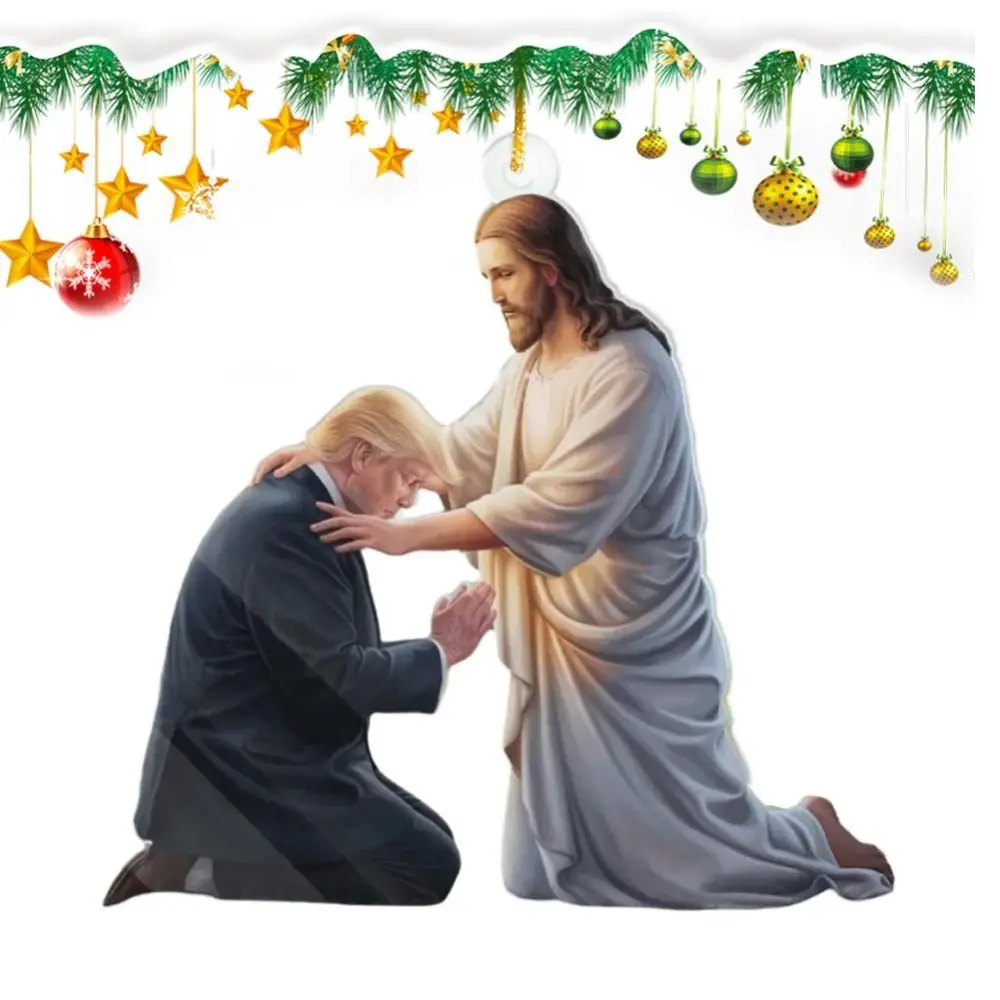 Interesting Acrylic For Jesus Christ And US Election Multicolor Cartoon 2D Christmas Ornament Trump Pendant