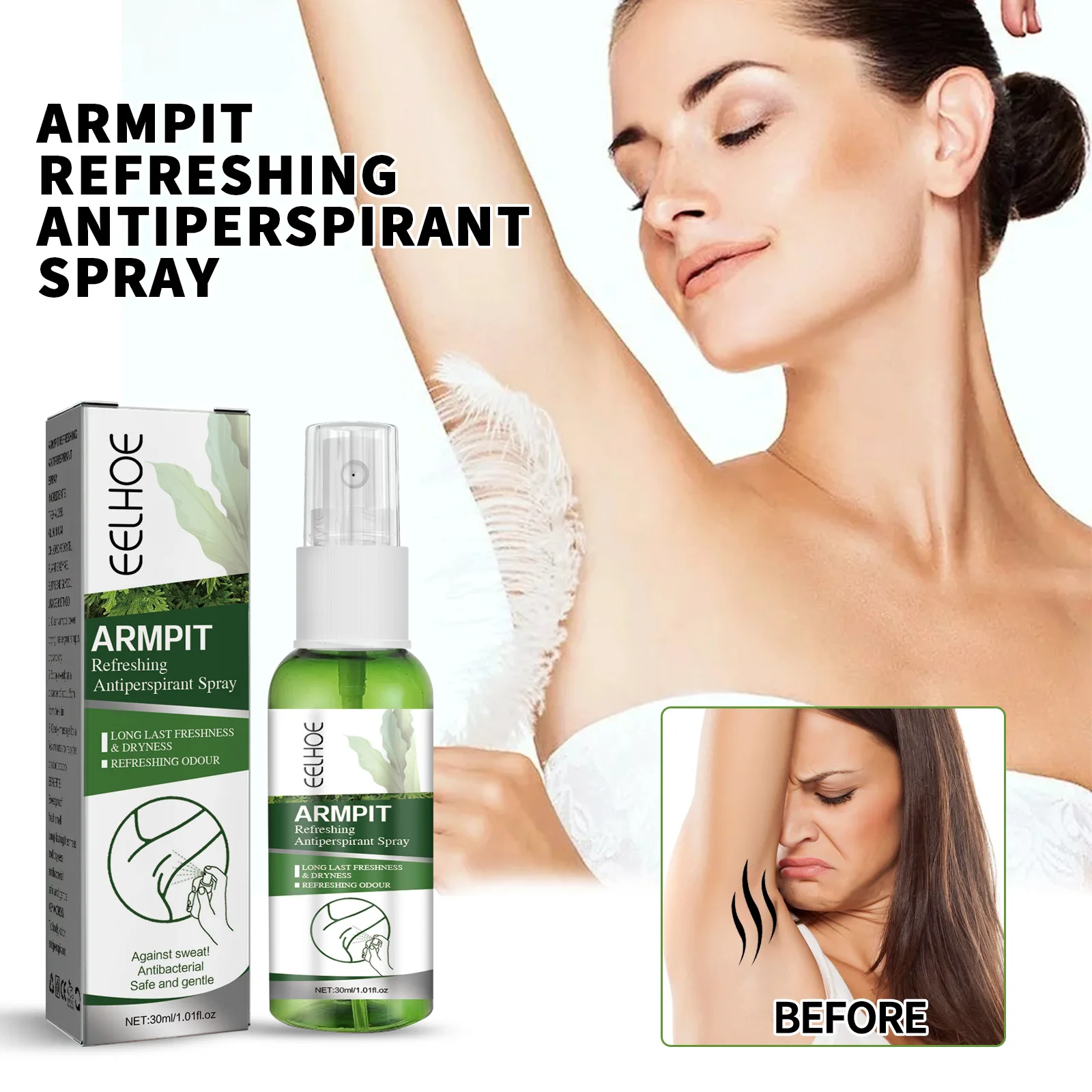 EELHOE Armpit Deodorant Spray Fragrance Refresh Armpit Sweating Deodorizer Underarm Odor Eliminator Body Odor Remover Spray 30ml