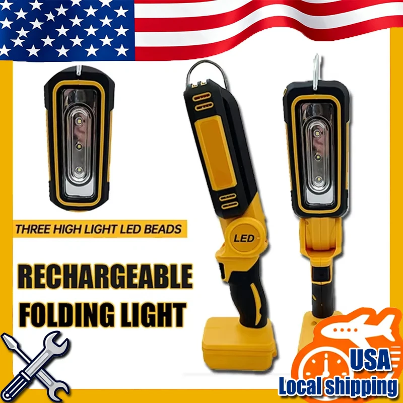 

90 Degree Multifunctional Folding Work Light Portable Camping Light Emergency Flashlight Car Service Fit DEWALT 18V Battery