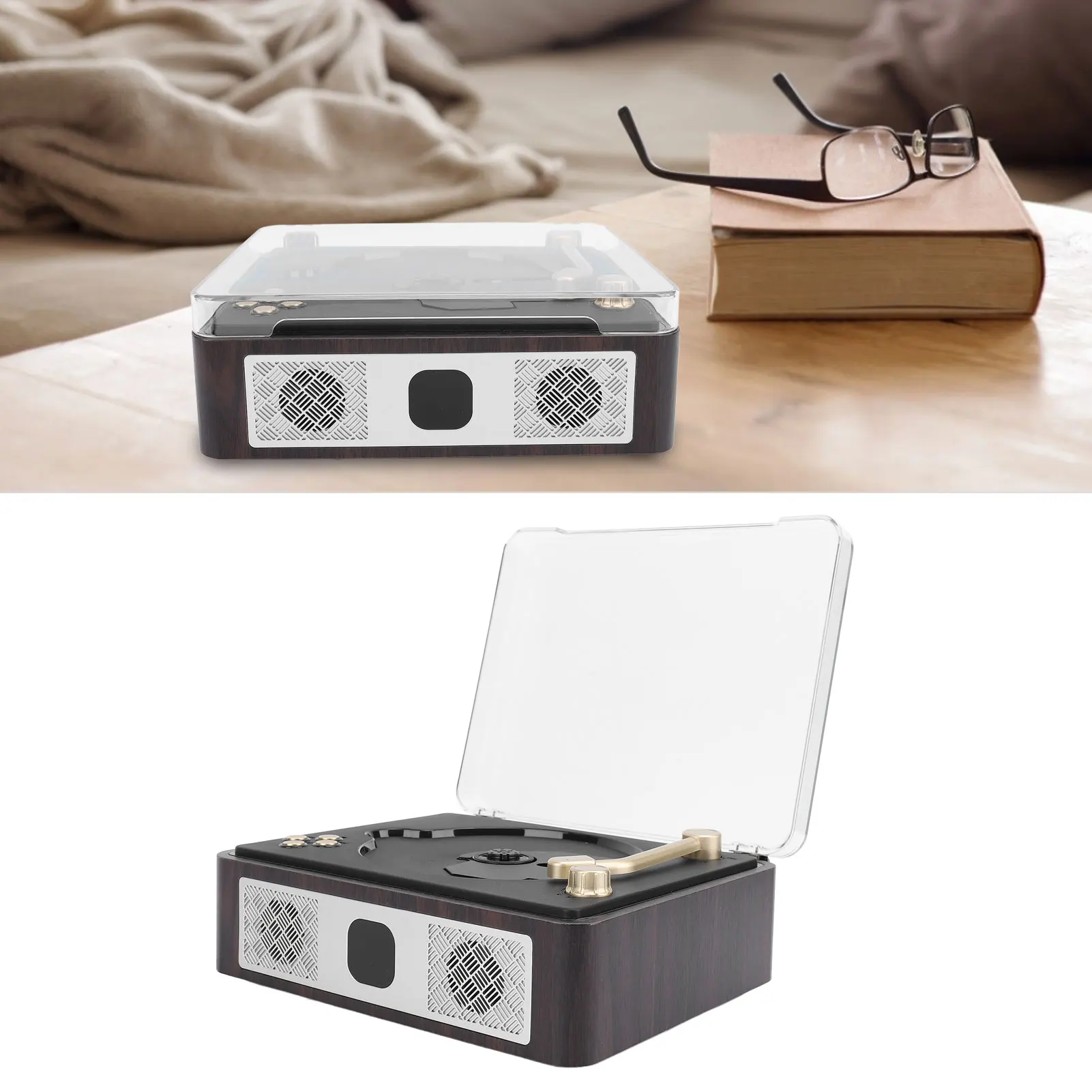 데스크탑 CD 플레이어 빈티지 CD 플레이어 듀얼 HiFi 스피커 BT 데스크탑 CD 플레이어 SPDIF USB AUX 지원 충전식 배터리 나무 케이스