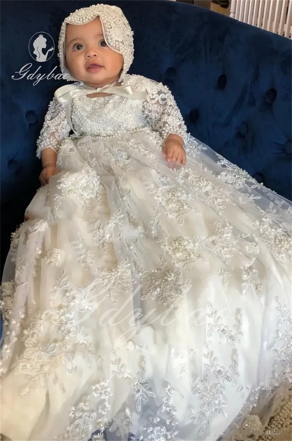 Baby Kleinkind Mädchen handgemachte Perlen Tauf kleider mit Spitze Applikation Taufe Kleid hochwertige 3m-24m Blumen mädchen Taufe