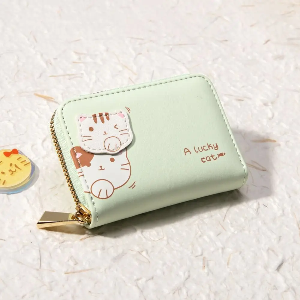 

Portable Solid Color Cute Tri-Fold Purses Korean Style Multi-card Slot Cat Short Wallet PU Leather Card Pocket Coin Purse Women