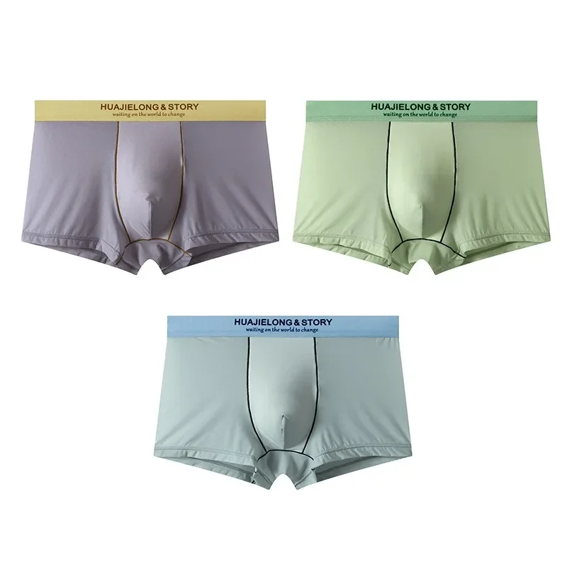 Mid Waist Ice Silk Men Boxer Briefs Solid High Elastic Breathable Plus Size Male Underwear Comfort Close Fitting ShortsWholesale