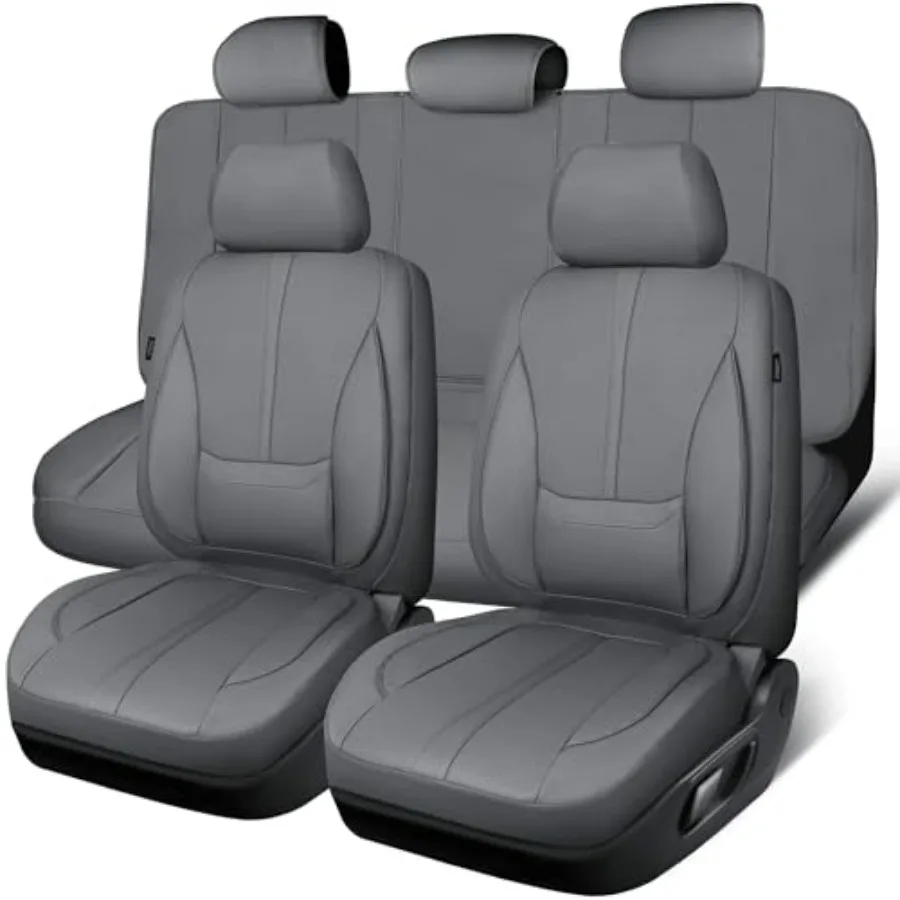 

Чехлы для сидений из кожи Nappa, полный комплект, 3D-пена, искусственная кожа, с поддержкой поясницы, водонепроницаемые, серые, универсальные