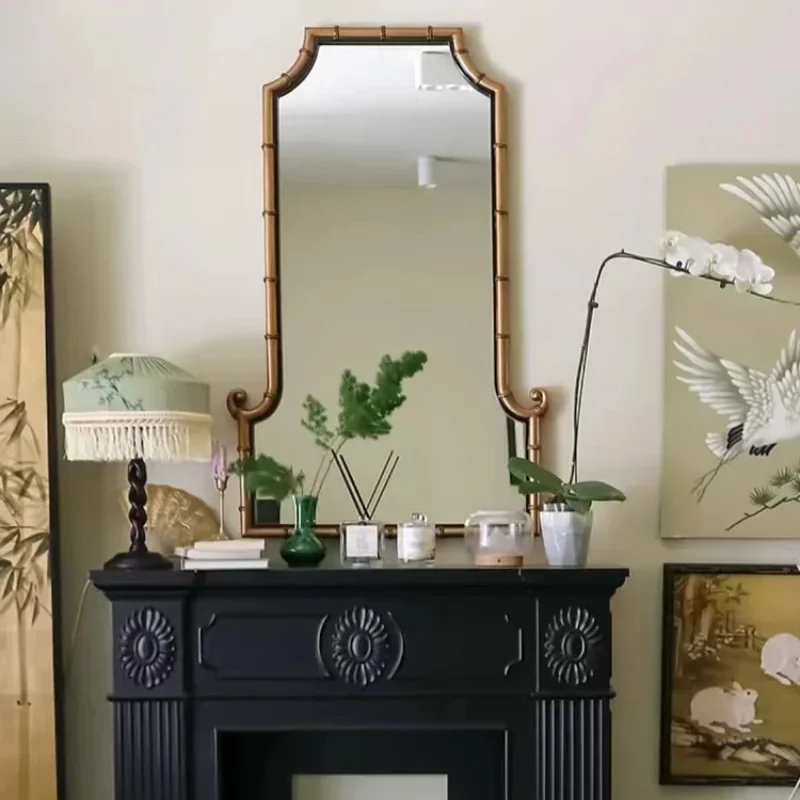 Neoclassical bathroom mirror medieval bamboo cosmetic mirror fireplace decorative mirror