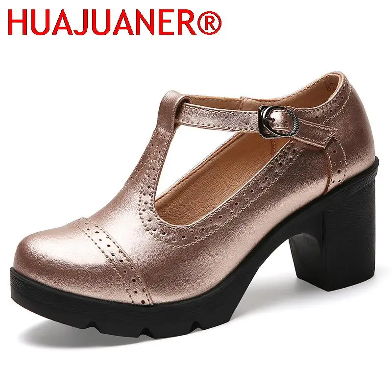 2023 Women Pumps Silvery High heels Lady Genuine Leather Thick with Spring Summer Round Toe Single Shoes Female High Heels 34-43