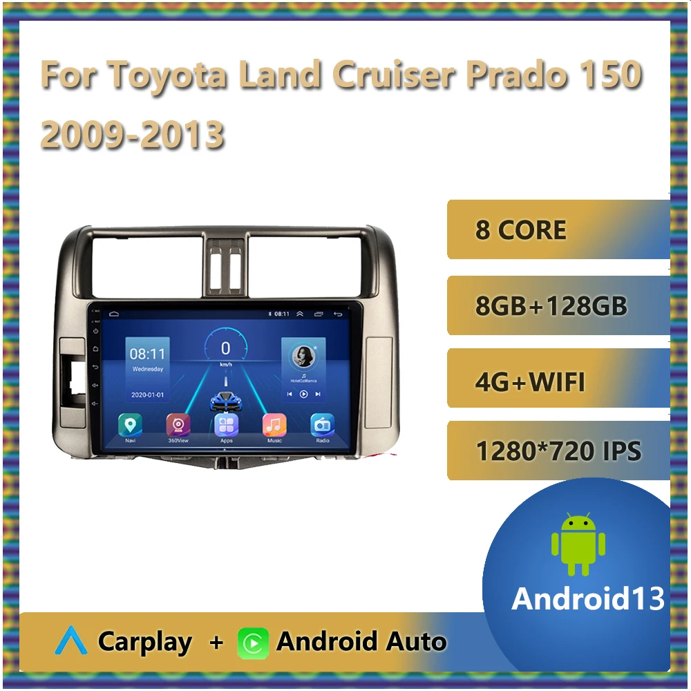 

For Toyota Land Cruiser Prado 150 2009 - 2013 Car Radio Car video players WirelessCarPlay Android Auto GPS No 2din DVD Bluetooth