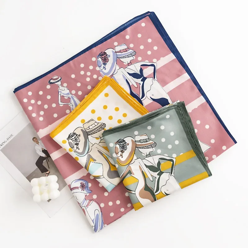 90*90 سنتيمتر الأزياء محاكاة وشاح حريري المرأة الربيع مباراة قميص مطبوعة أوشحة مربعة صغيرة المهنية الملابس والاكسسوارات