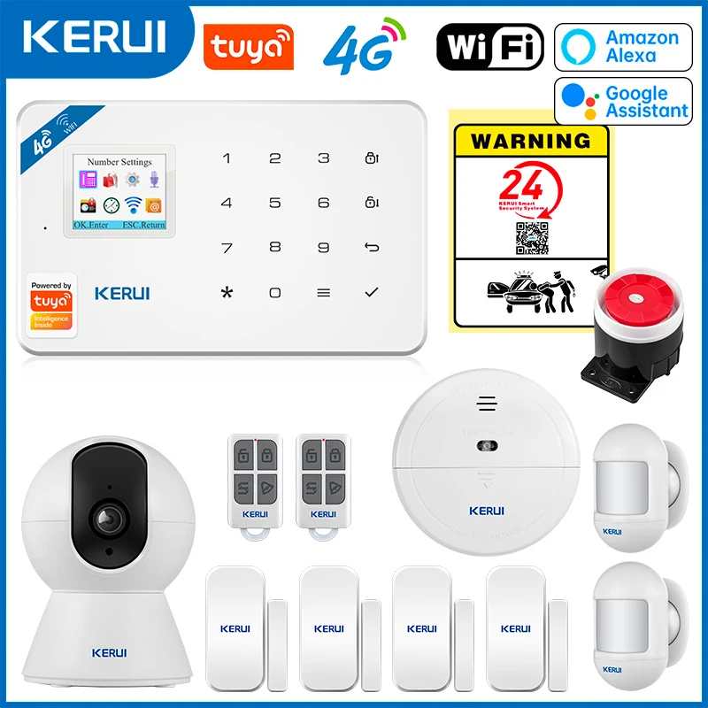 KERUI W184 4G Система сигнализации Secutrity Home WIFI GSM сигнализация Tuya Умный детектор движения Датчик двери Охоронная работа с Alexa Google