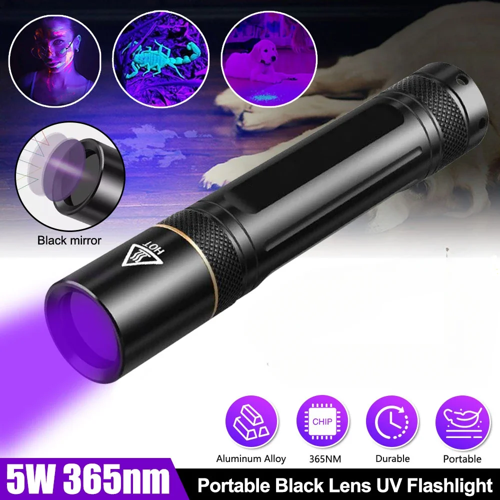 

UV Flashlight 5W 360nm Led Blacklight Flashlights Ultraviolet Lamp Torch for Curing UV Glue Leak Detector Pet Urine Stain