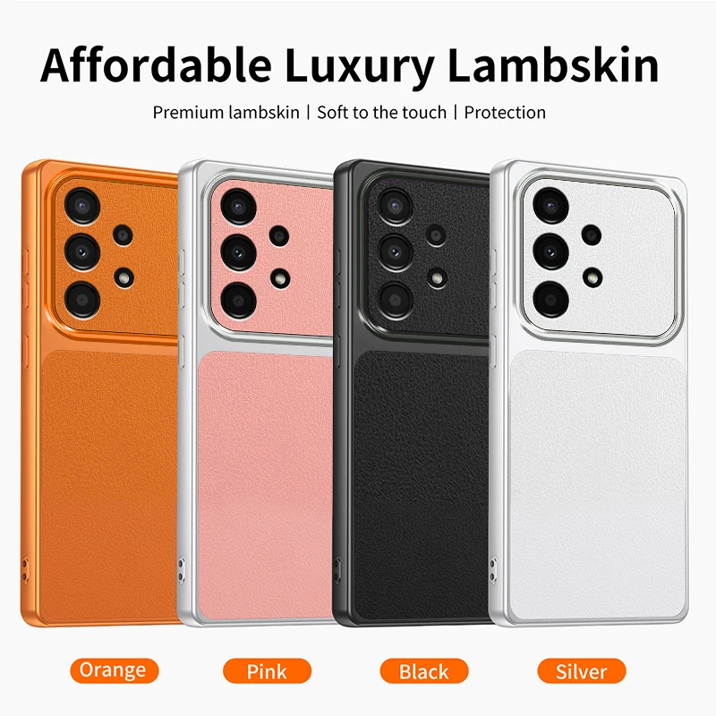 Funda protectora para teléfono Samsung Galaxy A53 53 5G con diseño de lichi en colores naranja, rosa, plateado, blanco y negro, modelo A53 Fashion.