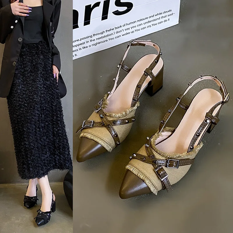 Nuevas Sandalias sin cordones a la moda, Sandalias de tacón alto para Mujer, Sandalias sexis de tacón con punta estrecha para oficina y carrera, Sandalias de tacón alto para Mujer