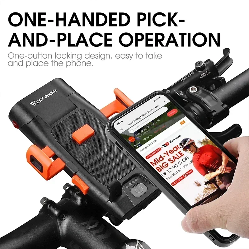 

5 в 1, светодиодный велосипедный фонарь, передний звуковой сигнал, держатель для телефона, колокольчик, внешний аккумулятор, MTB велосипедный фонарик, перезаряжаемый через USB, аксессуары для велоспорта