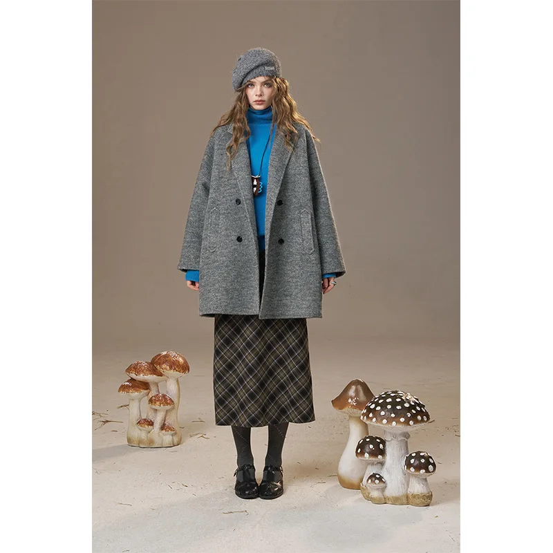 ELFSACK 2025 겨울 신상품 캐주얼 엘레강트 블레이저 스타일 오버사이즈 울 블렌드 코트 여성용