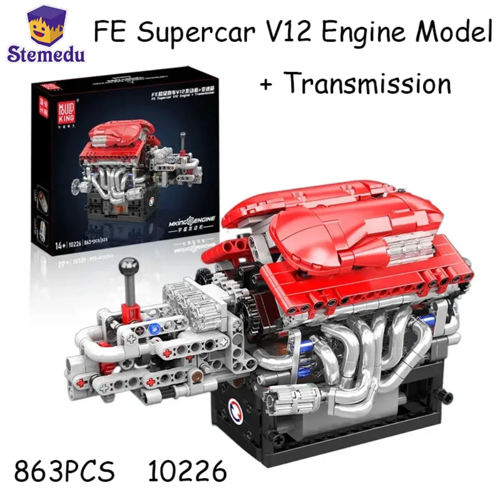 

Модель двигателя Mold King 10226 FE Supercar V12, 863 шт., усовершенствованные инженерные строительные блоки с функциональной системой передачи