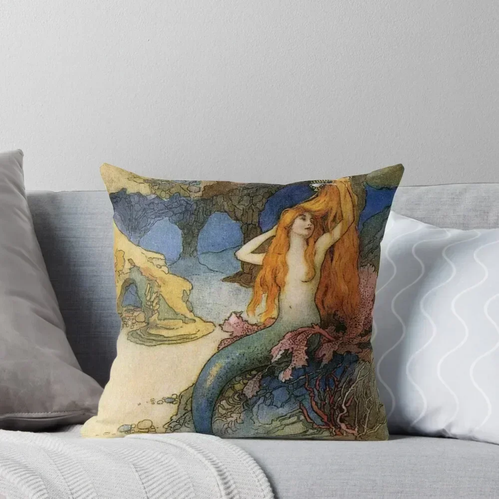 Mermaid and the Lizard By Warwick Goble Throw Pillow Decorative Cover For Living Room Decorative Cushion Cover pillow