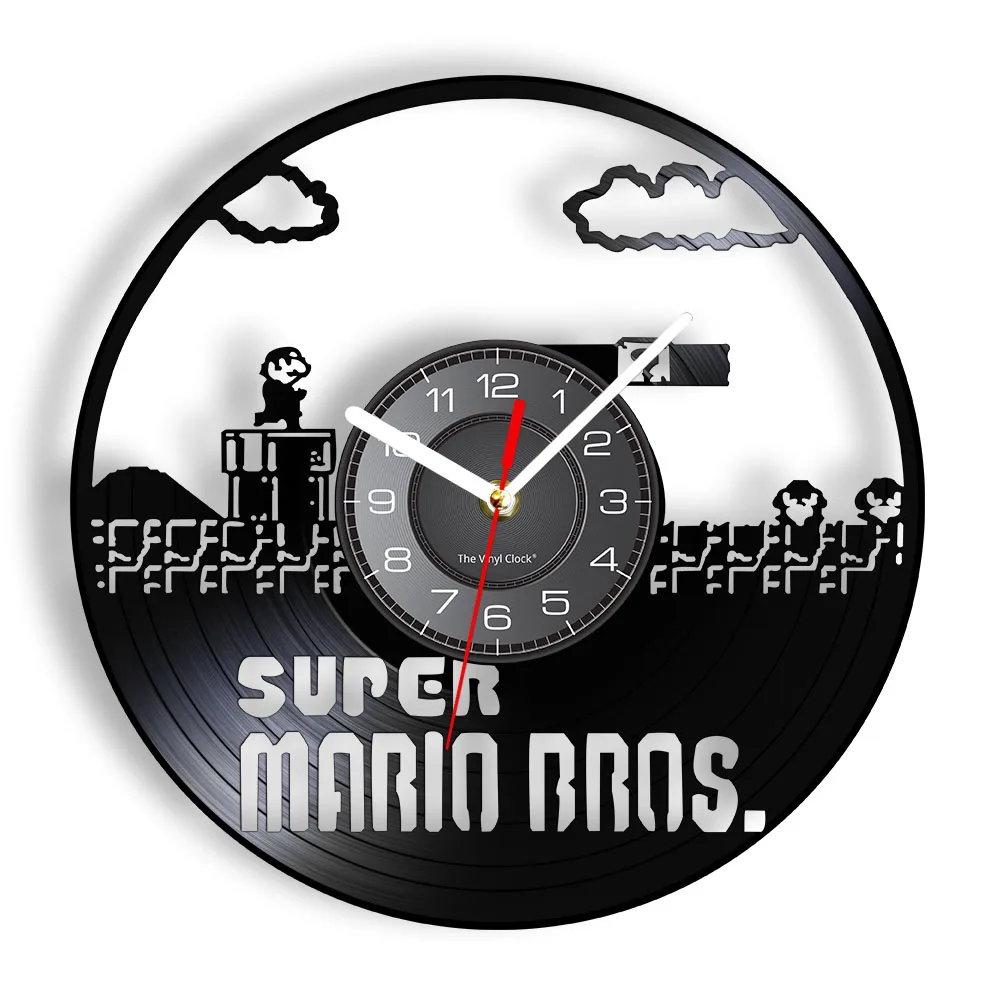 Retro Mushroom Video Game Wall Clock Gameboy Question Mark Block Vinyl Record Wall Clock Game Room Wall Decor Game Lover Gift