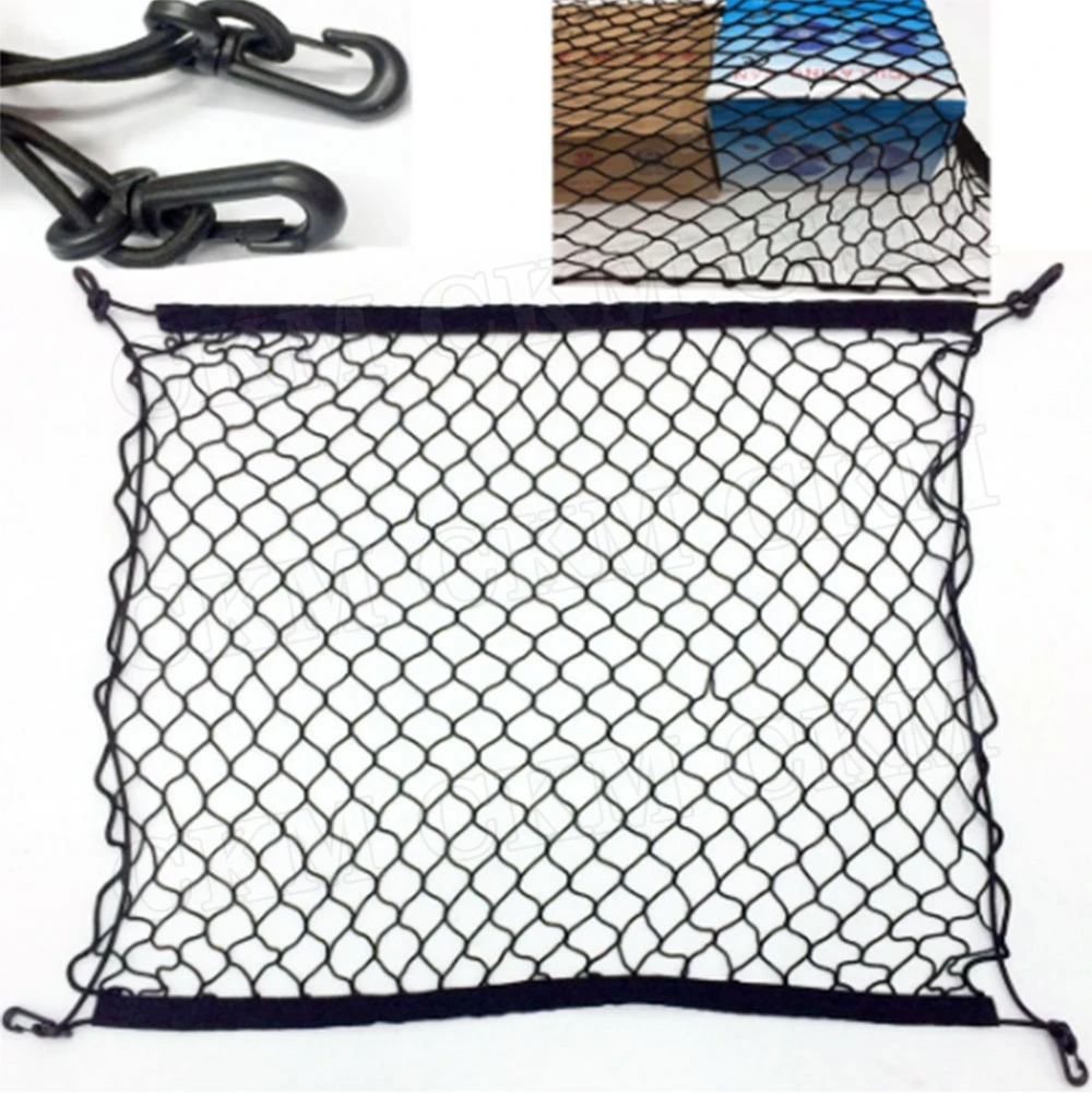 Auto Care 70 x 70cm Universal Car Trunk Luggage Storage Cargo Organiser Nylon Elastic Mesh Net With 4 Plastic Hooks Accessories