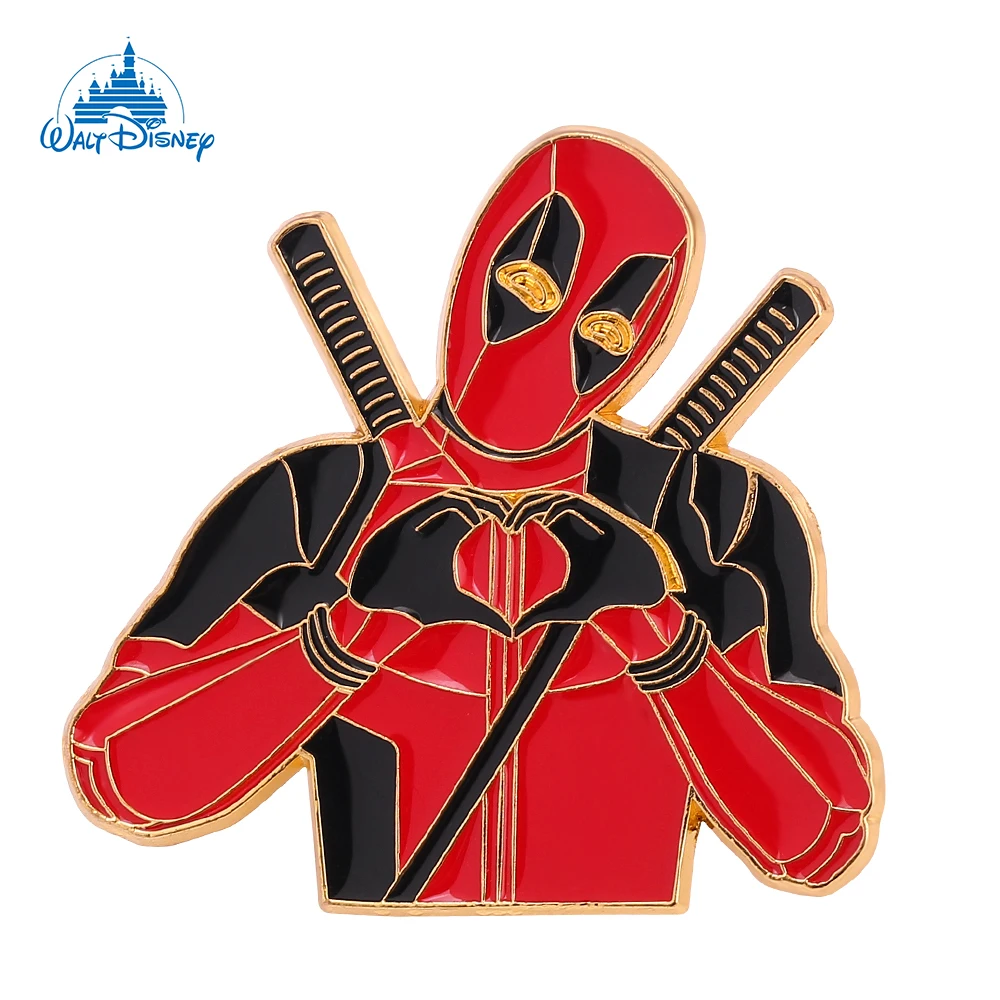 Disney Marvel Anti-hero Deadpool Heart Badge For Dress Fashion Cute Jewelry Enamel Lapel Pins For Backpack Accessories Gift