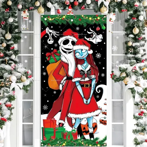 The Nightmare Before Christmas Jack Door Banners Christmas Party Decor Photography Backdrop Indoor Outdoor Wall Porch Background