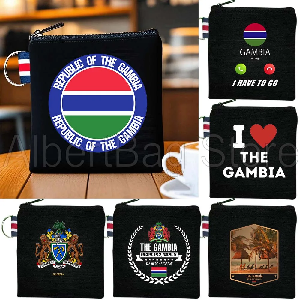 

Gambia Flag Map Birthday Gift Engraving Canvas Key Coin Purse Small Square Cotton Bags Storage Card Wallets Holders Zipper Pouch