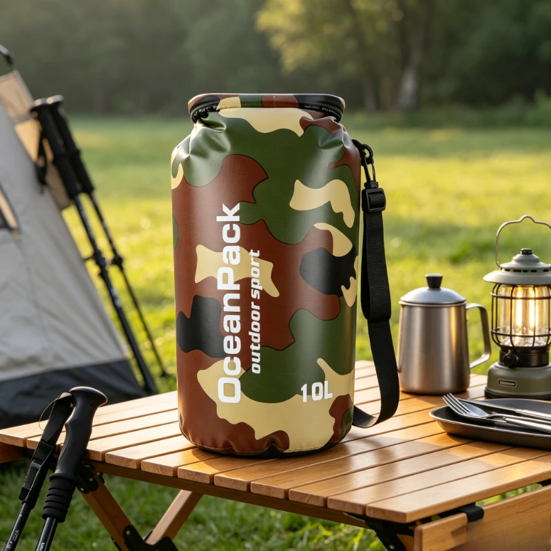 Camo Dry Bag Backpack, Single & Double Shoulder Waterproof Pack,Scratch Resistant Outdoor Gear for Canoeing Hiking Fishing Beach