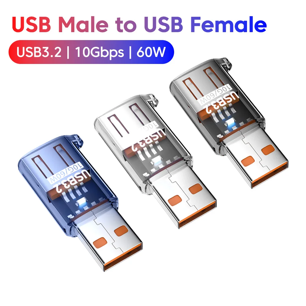60W Fast Charging USB3.2 Adapter USB Male To USB Female Converter 10Gbps USB 3.2 High Speed Data Transfer Connector For Laptop