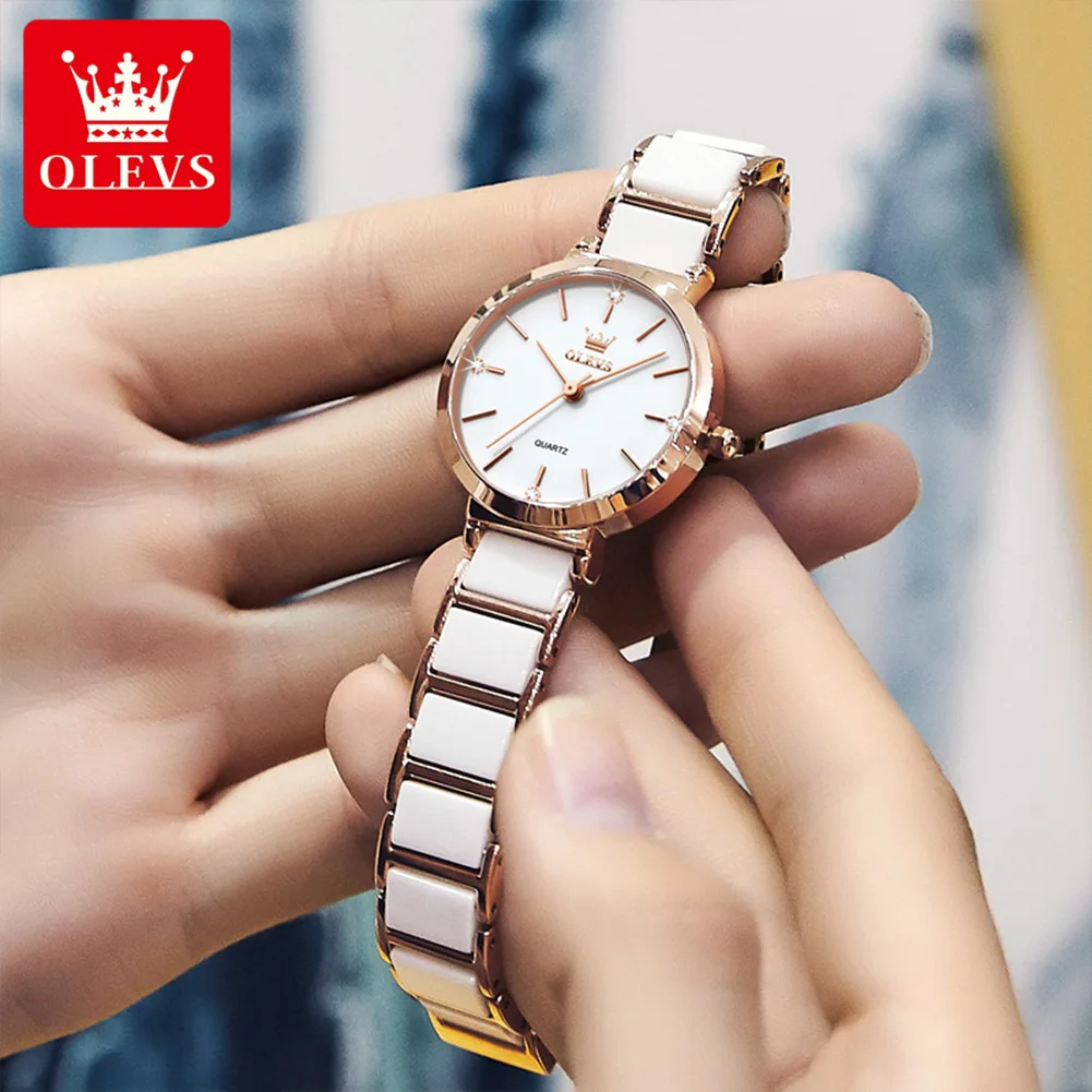 OLEVS 5877 Japan Quarz Frauen Uhr Keramik Armband Luxus Elegante Damen Armband Uhr Uhr für Frauen Relogio Feminino