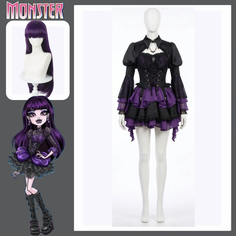 Elizabeth Cosplay Costumes Vampire Punk Gothic Short Skirt with Necklace Wig for Halloween Comic Con Roleplay Monster Dress