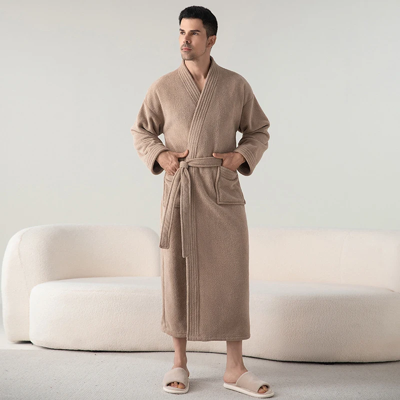 Albornoz LARGO DE Camel con cuello en V para parejas, bata informal de gofre, ropa de dormir suelta, pijama de secado rápido para el hogar, otoño e invierno, 2024