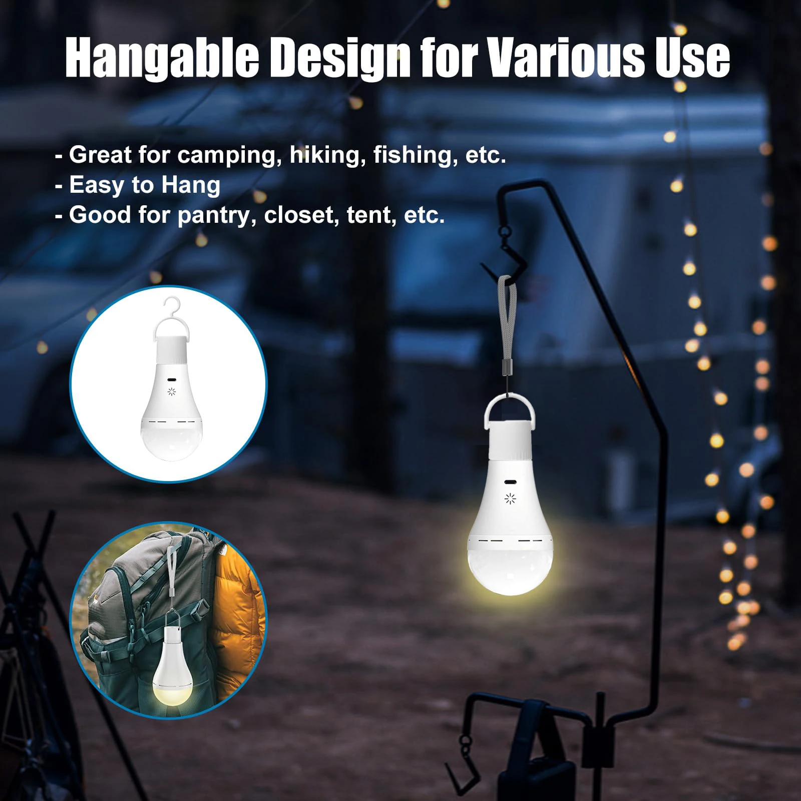 لمبة إضاءة قابلة لإعادة الشحن USB-C - 3 ألوان، جهاز تحكم عن بعد/قابل للتعتيم/مؤقت، 2200 مللي أمبير في الساعة لغرفة المعيشة وغرفة النوم