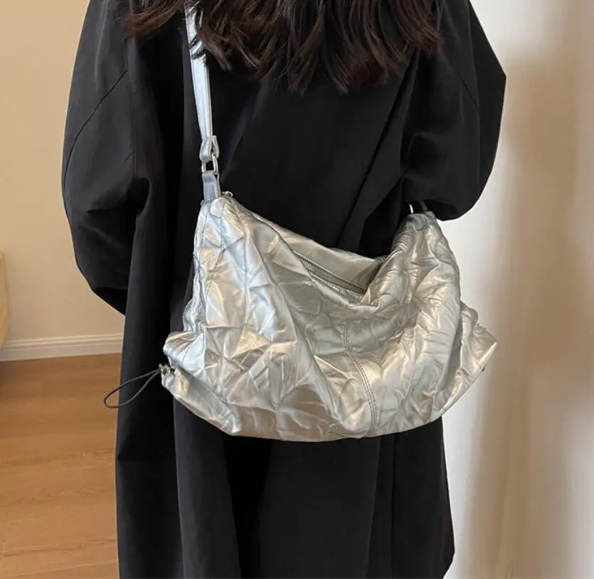 Fashion Silver Design Leather Crossbody Bags for Women 2023 Luxury Korean Fashion Shoulder Bag Female Big High-Capacity Handbags