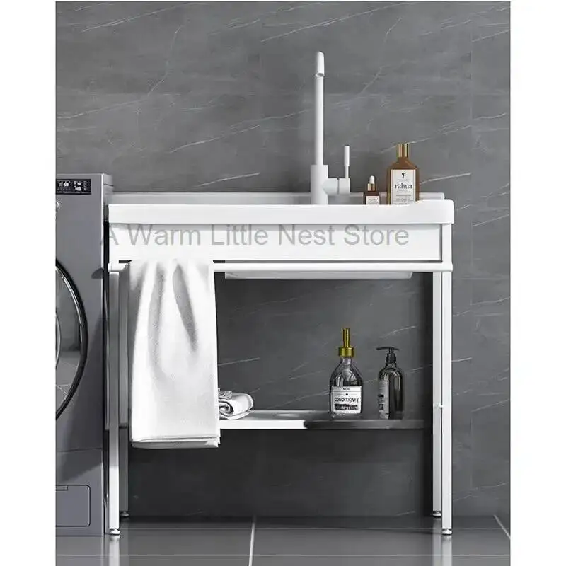 

Modern Ceramic Kitchen Sinks for Courtyard Floor-standing Single Basin with Bracket Sink Light Luxury Simple Sinks for Kitchen