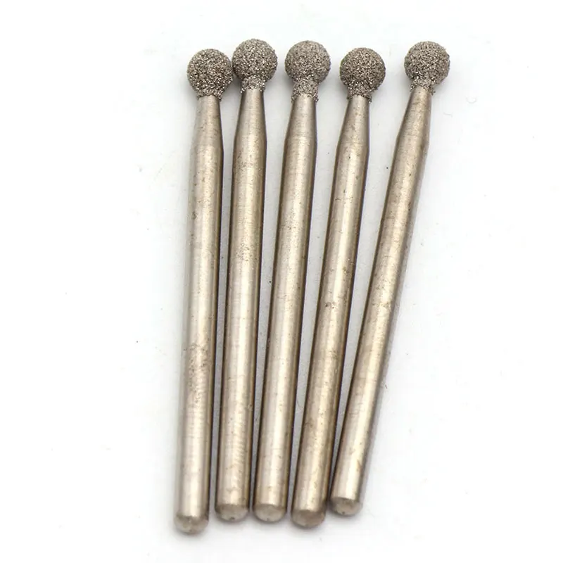 10pcs 3mm Shank Carving Engraving Bits for Jade Glass Dremel Rotary Tools 2mm-4mm Ball Diamond & CBN Grinding Head Burr Point