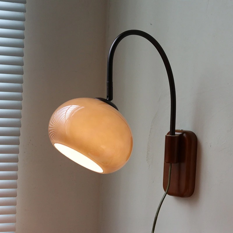 Vintage Glass Wall Lamp Creative Solid Wood Bedside Wall light Sconce Study Living Room Home Decor Wall Lamp Glass sphere light