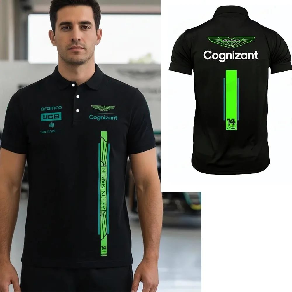 Aston Martin 2026 Shirt Racing Team Training Street Style Button Polo Shirt Fernando Alonso 14 Kit Man Women Short Sleeve Tee