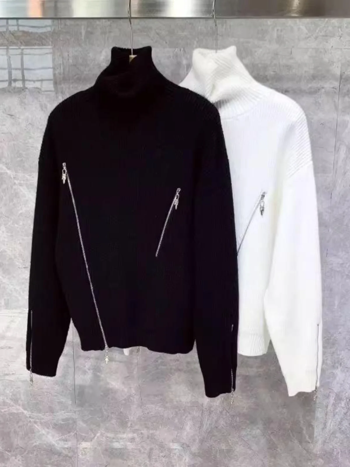 

New Winter Men's Zipper High Collar Knitwear Slim Fit Trendy Sle Casual Long Sve Youth Faionable Color Sweater