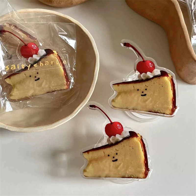 

Korean Cute Yummy Basque Cake Phone Bracket Griptok Grip Tok for IPhone 17 16 Pro Accessories Lovely Food Universal Stand Holder