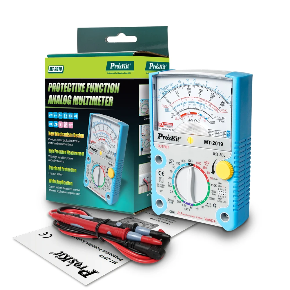 Pro'sKit Pointer Multimeter AC/DC 1000V Volt-Ammeter Professional Analog Multimetro Resistor Tester With Coat Electrician Tool