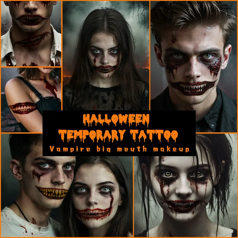 

Bloody Fang Mouth Waterproof Temporary Tattoo Sticker, Halloween Horror Makeup, For Parties and Halloween Role-playing, For Face