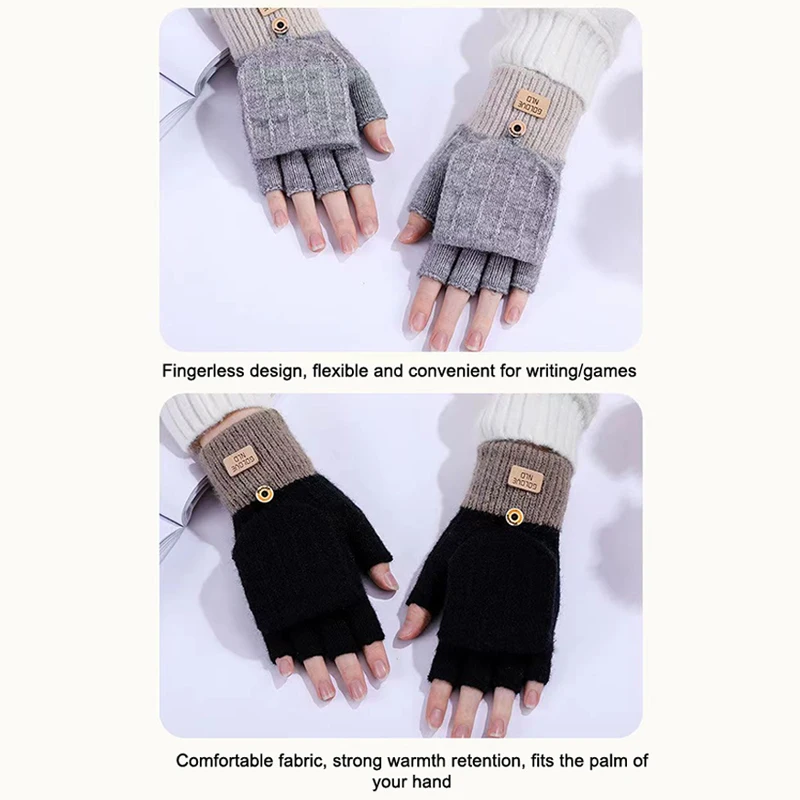 Guantes sin dedos tejidos para invierno, guantes gruesos y cálidos para pantalla táctil para hombres y mujeres, guantes cálidos de medio dedo para estudiantes