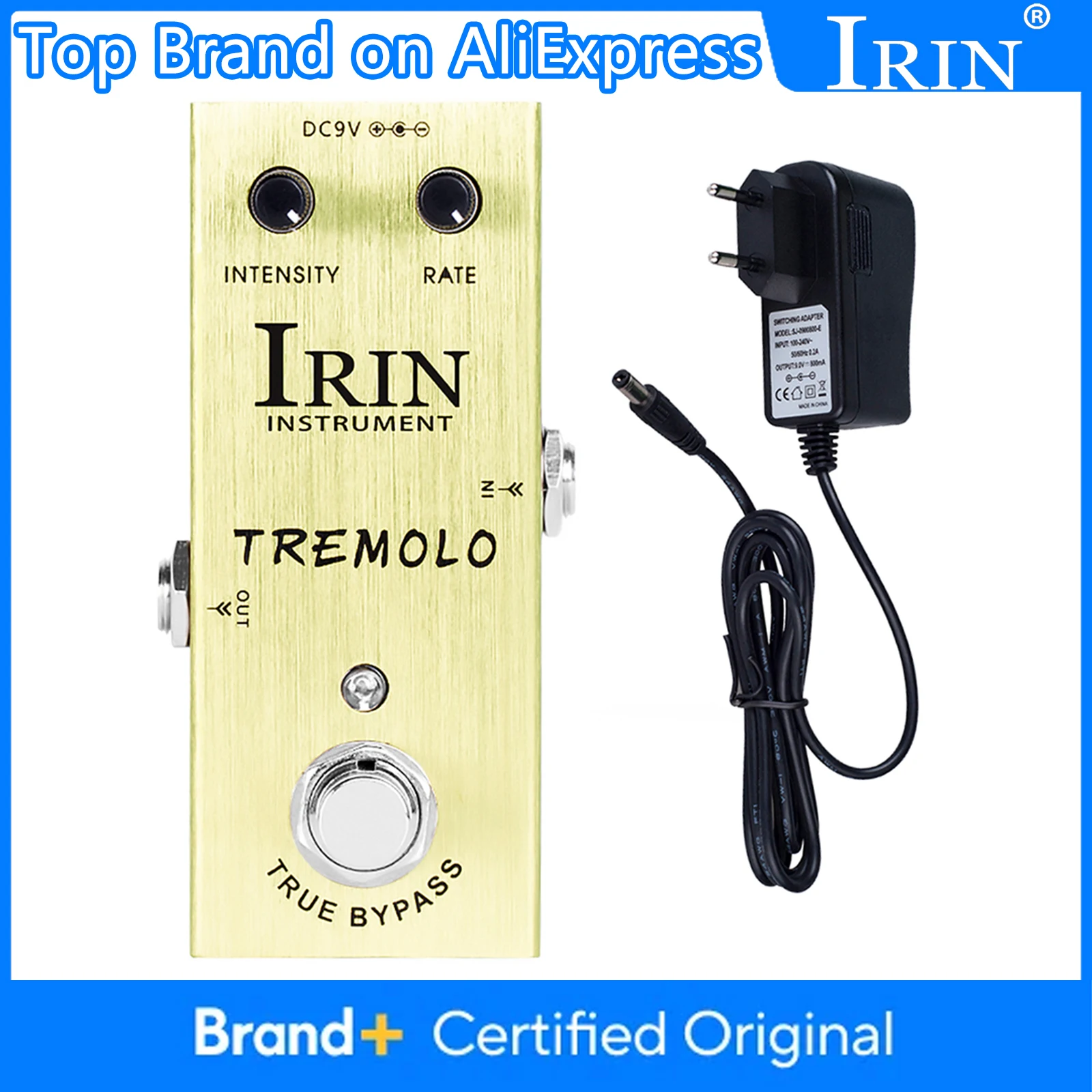 

IRIN AN-07 Педаль эффектов для гитары тремоло Классический фотоэлектрический ламповый усилитель Педаль тремоло с адаптером True Bypass