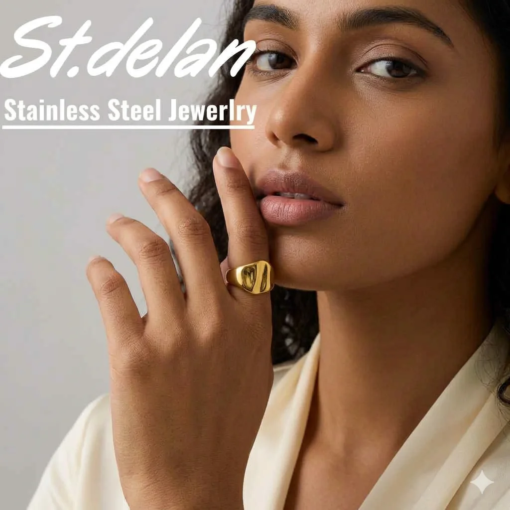 St.delan INS Trendy Stainless Steel Exaggerated Geometric Texture Ring 18K Gold Plated Never Fade Jewelry Wholesale