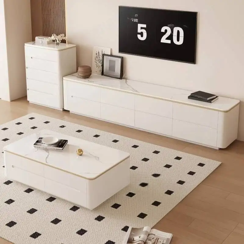 خزانة تلفزيون حديثة بتصميم ديكور عالمي باللون الأبيض لصالونات التلفاز وحامل طاولة أثاث تلفزيون Mueble Para بسيط #3