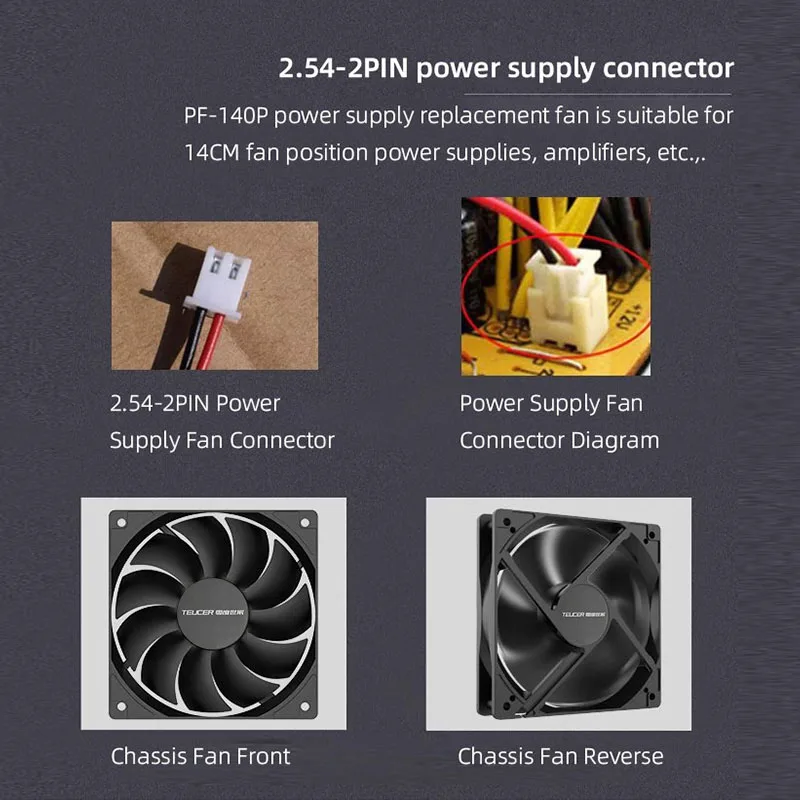 Teucer 12cm/14cm PSU 12V Cooler Fan 2.54-2Pin Interface Silent PC Chassis Power Supply Cooling Ventilator